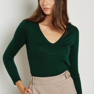 Mango Cashmere V-Neck green sweater